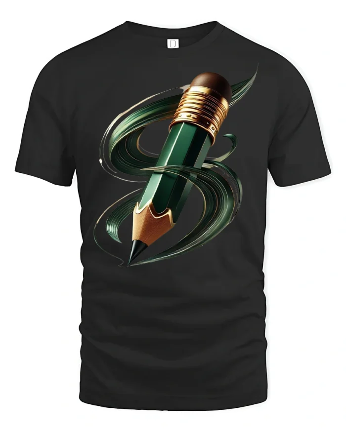 Creative Pencil Swirl Design Tee - black t-shirt on white background