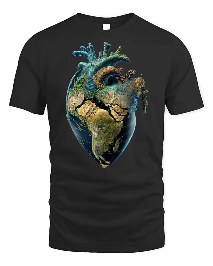 Earth Heart Nature Lover T-shirt - black t-shirt on white background