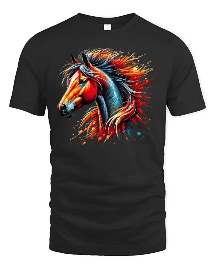Fiery Horse Artistic T-shirt - black t-shirt on white background