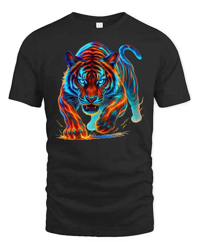 Fierce Tiger Glow Art Tee - black t-shirt on white background