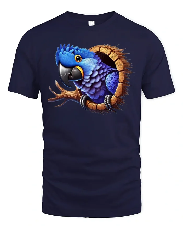 Blue Parrot 3D Print Graphic T-Shirt - navy t-shirt on white background