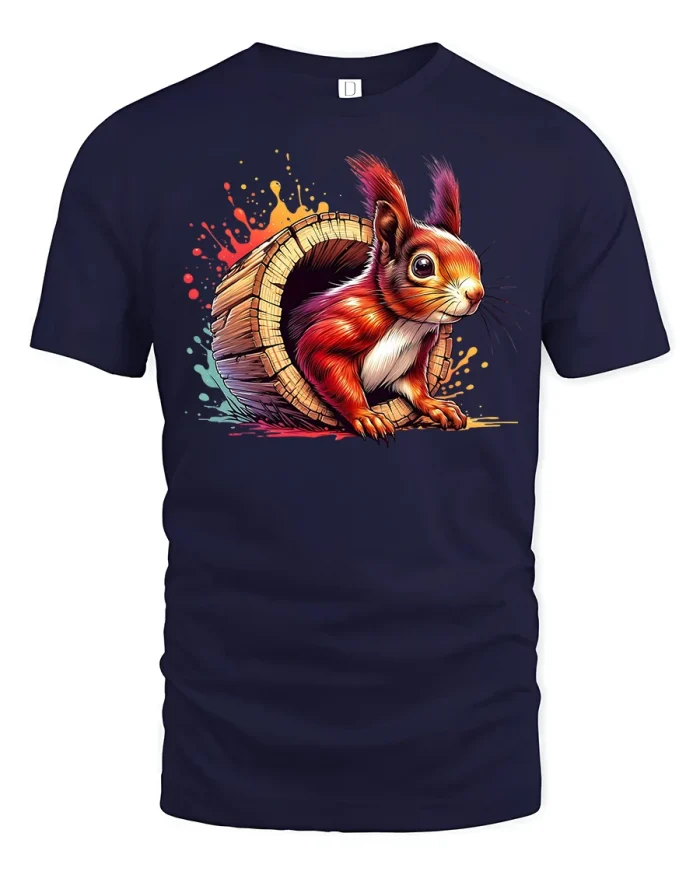 Color Splash Squirrel Graphic T-Shirt - navy t-shirt on white background