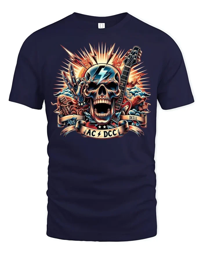 Heavy Metal Skull Art Tee - navy t-shirt on white background