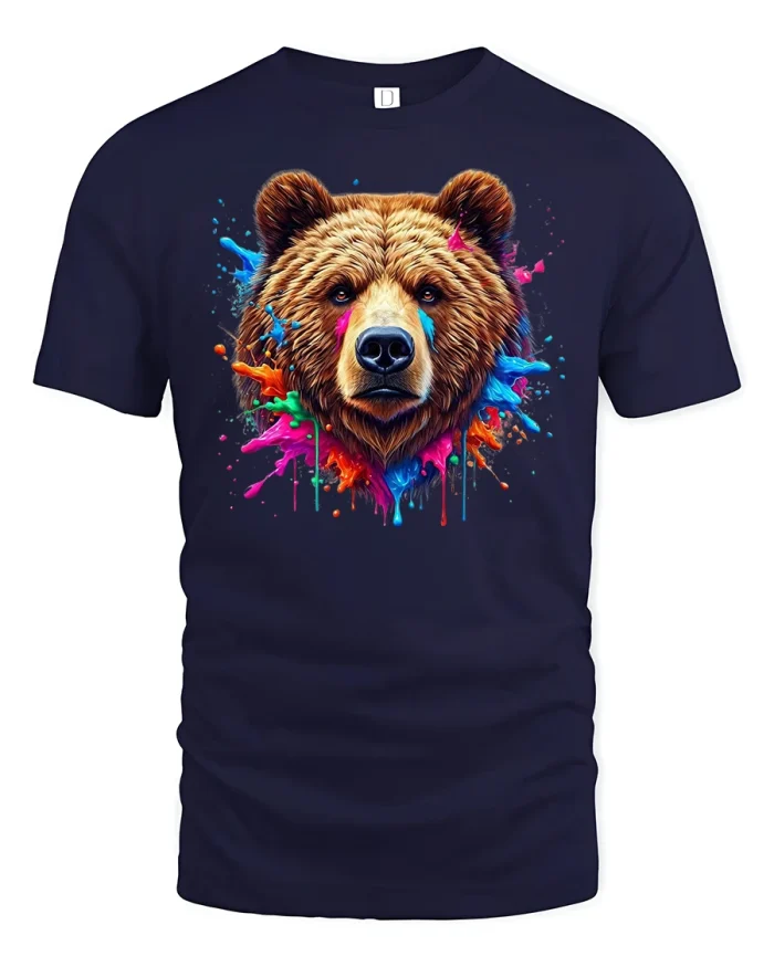 Artistic Grizzly Bear Graphic T-Shirt - navy t-shirt on white background