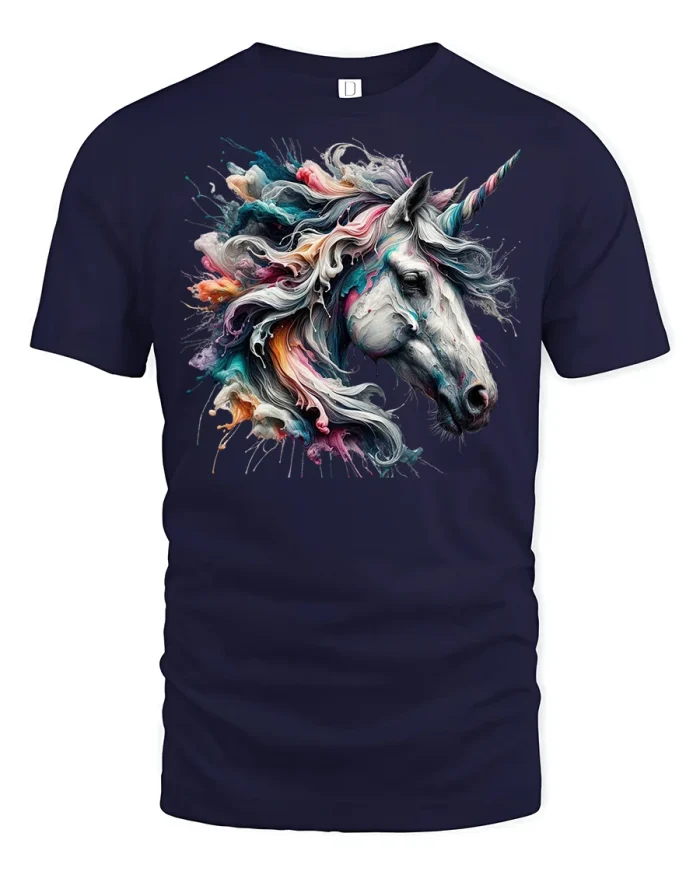 Abstract Paint Unicorn Fantasy T-Shirt - navy t-shirt on white background