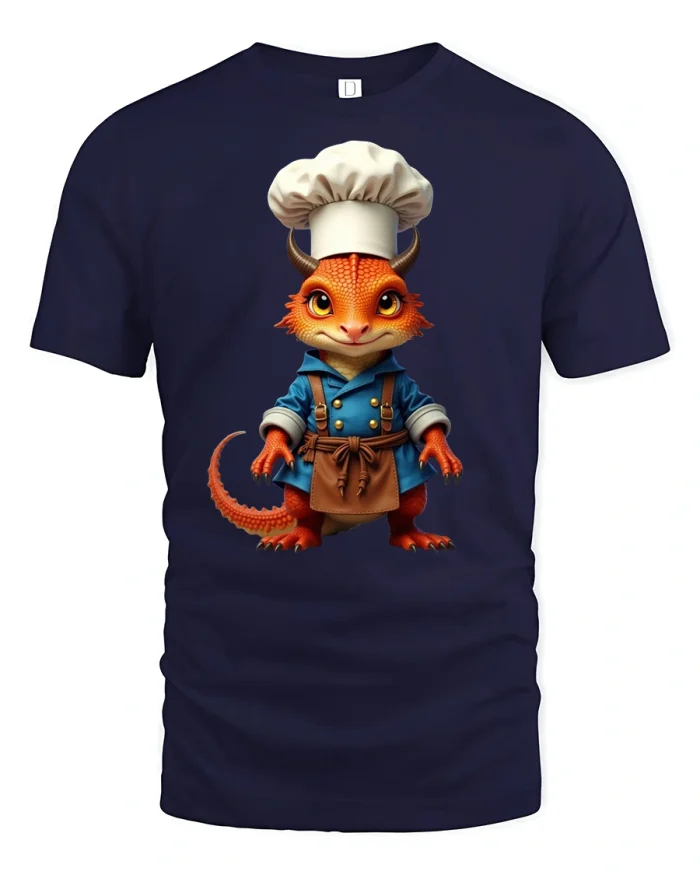 Fantasy Chef Lizard Character Tee - navy t-shirt on white background