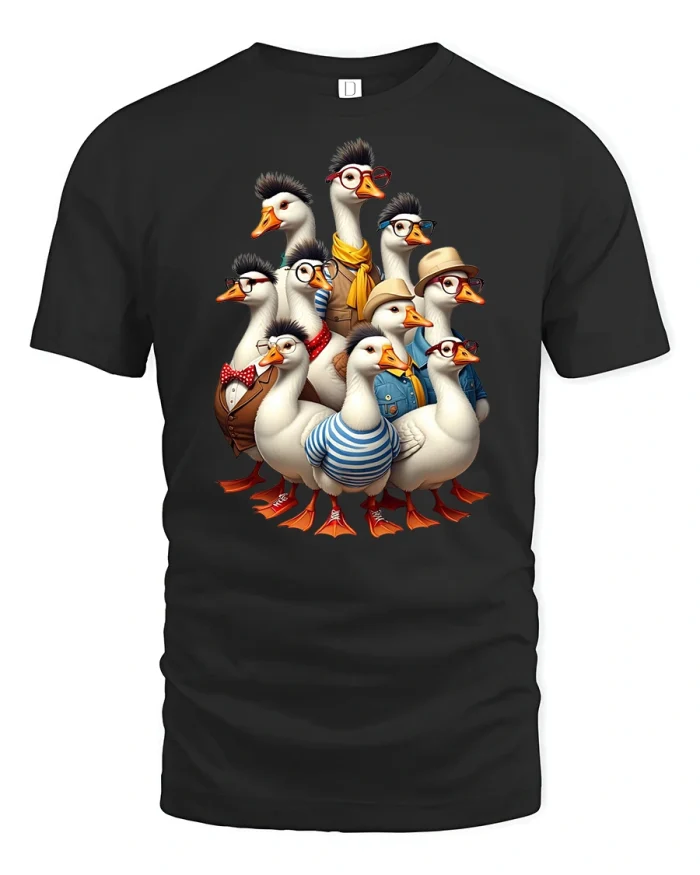 Funny Stylish Goose Gang Tee - black t-shirt on white background