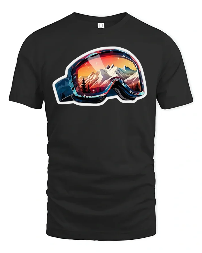 Ski Goggle Mountain Sunset Graphic Tee - black t-shirt on white background