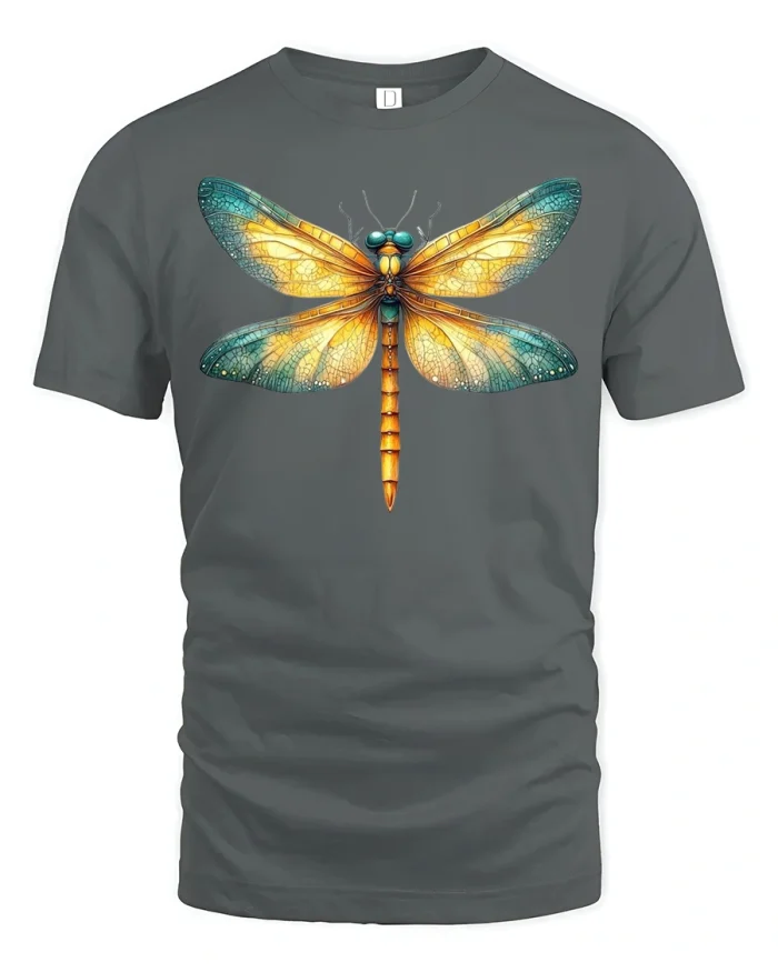 Golden Blue Dragonfly Nature Tee - gray t-shirt on white background