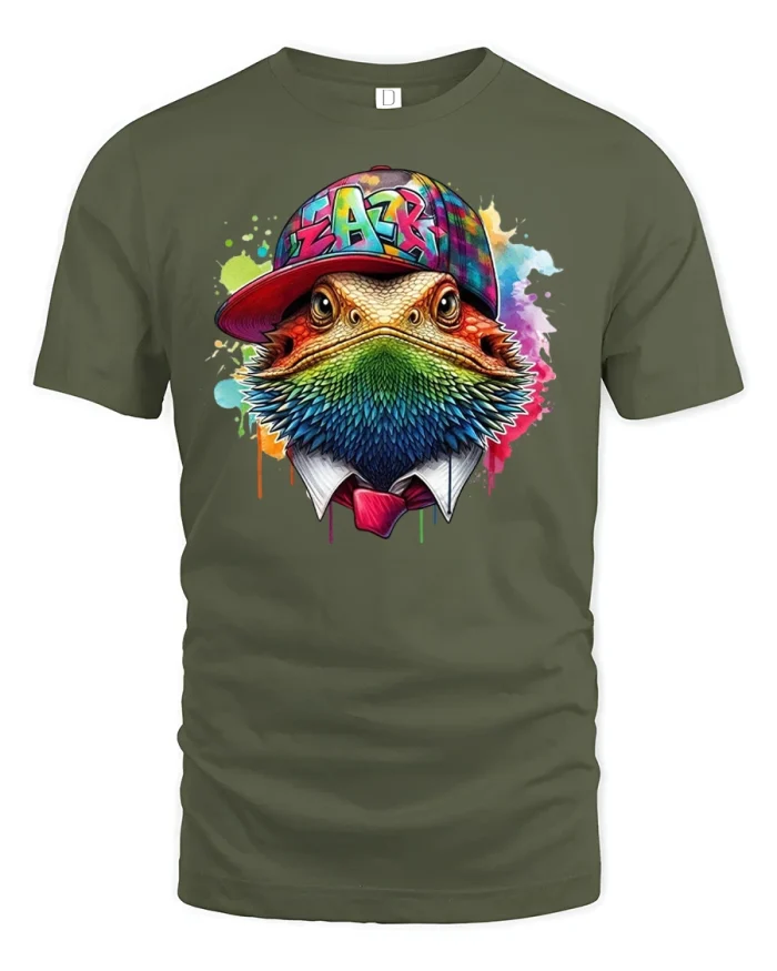 Hip Hop Lizard Tee - military green t-shirt on white background