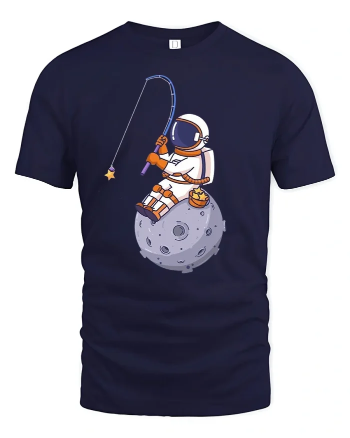 Astronaut Moon Fishing Tee - navy t-shirt on white background