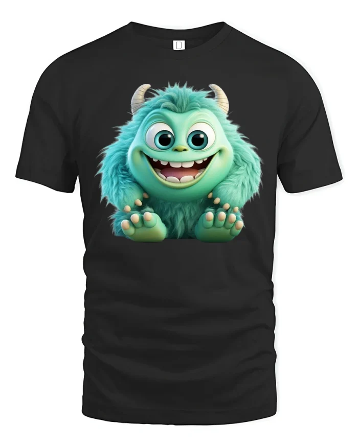 Adorable Furry Monster Happy Face Tee - black t-shirt on white background