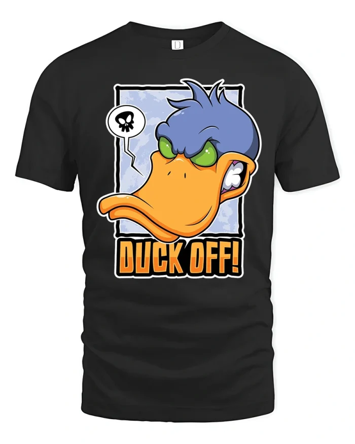 Funny Duck Off Angry Cartoon Tee - black t-shirt on white background