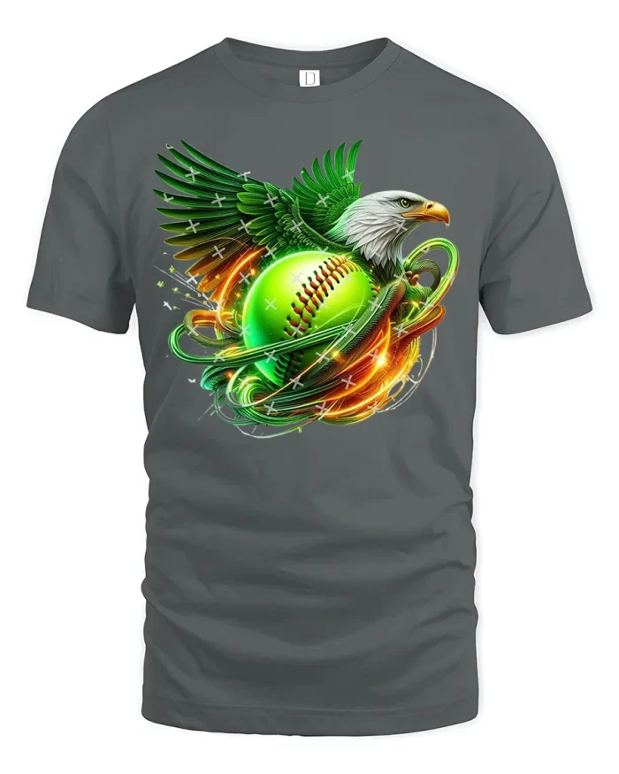 Bald Eagle Softball Power Strike Tee - gray t-shirt on white background