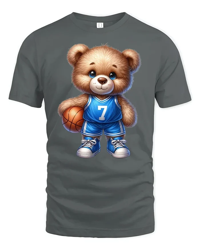 Cute Basketball Teddy Bear Tee - gray t-shirt on white background