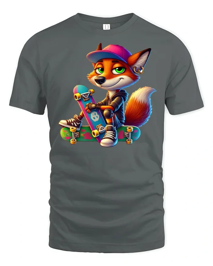 Hipster Fox Skater Style T-shirt - gray t-shirt on white background