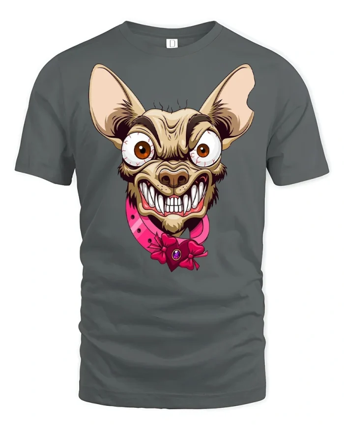 Crazy Chihuahua Funny Face T-shirt - gray t-shirt on white background