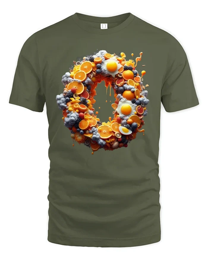 Fruity Breakfast Graphic Art T-Shirt - military green t-shirt on white background