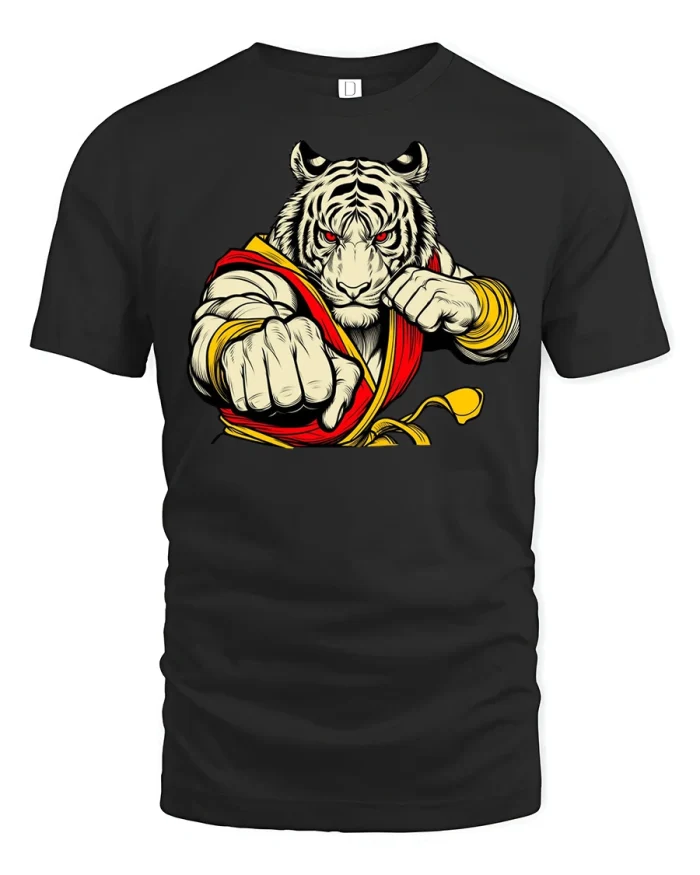 Kung Fu Tiger Warrior Tee - black t-shirt on white background
