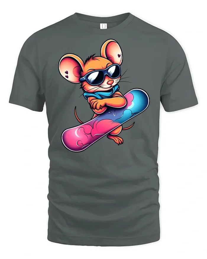 Cool Snowboard Mouse Tee - gray t-shirt on white background