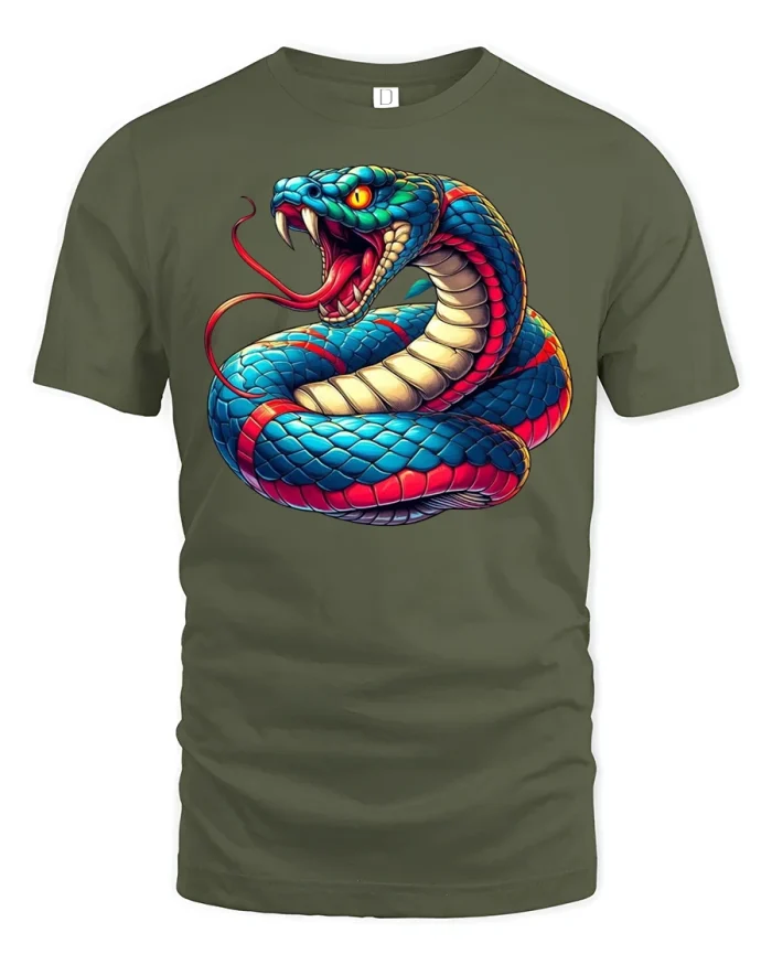 Venomous Serpent Cool Graphic Tee - military green t-shirt on white background