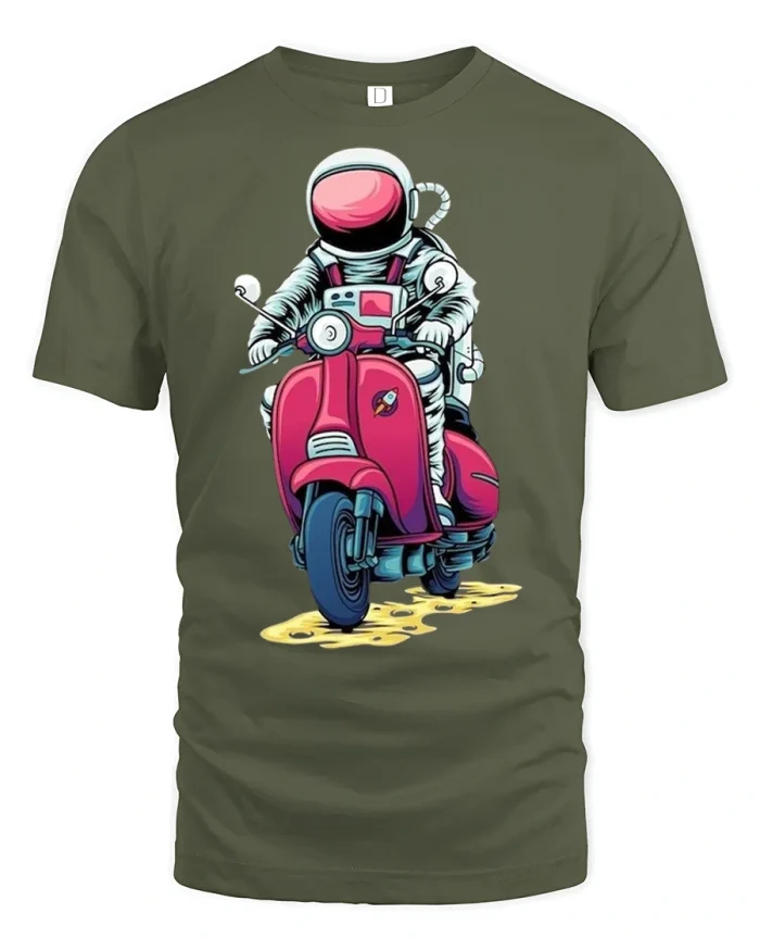 Astronaut Scooter Adventure Tee - military green t-shirt on white background