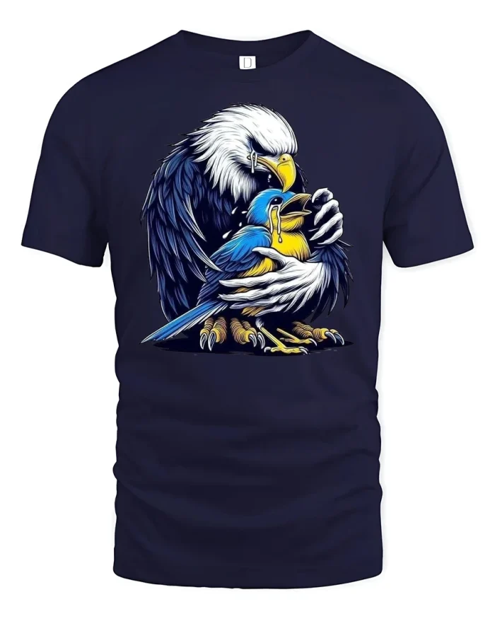 Eagle and Bluebird Emotional Art Tee - navy t-shirt on white background