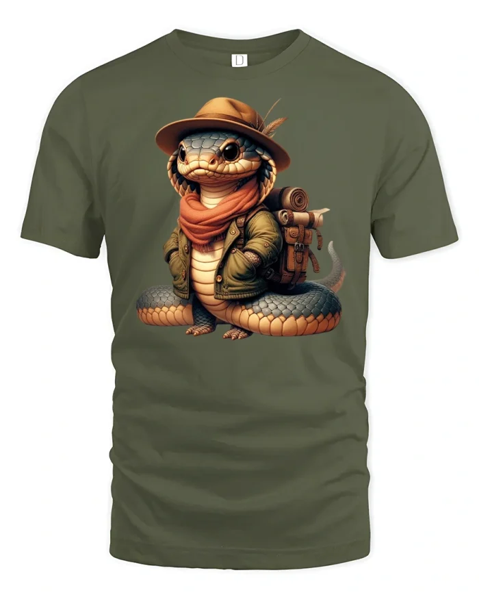 Adventure Snake Explorer T-Shirt - military green t-shirt on white background