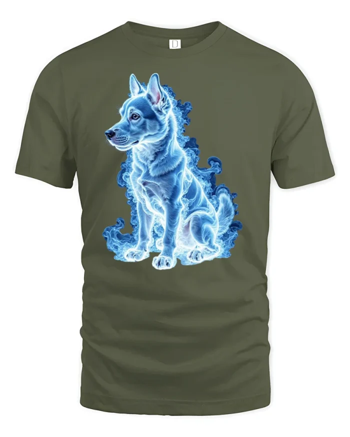 Blue Flame Husky Spirit Tee - military green t-shirt on white background