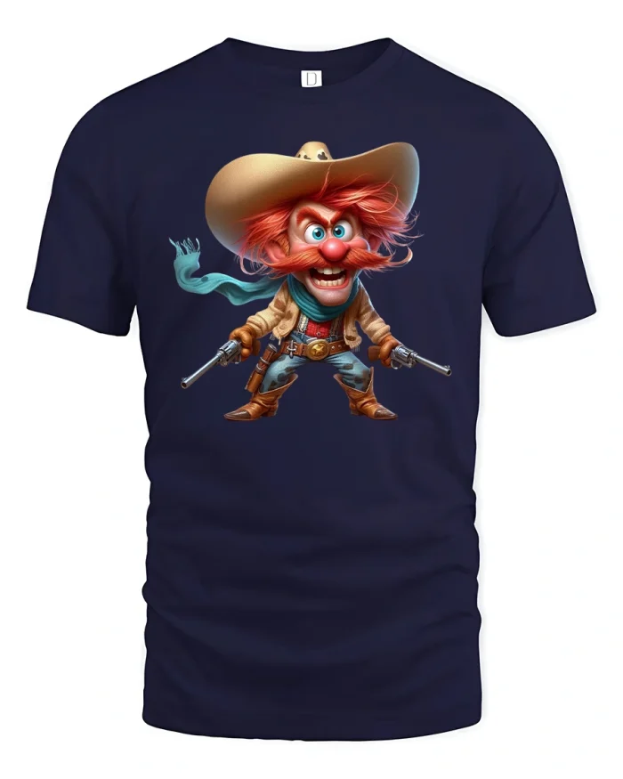 Wild West Cartoon Cowboy Tee - navy t-shirt on white background