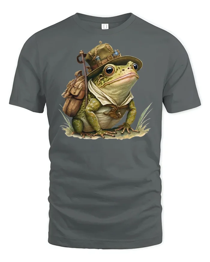 Adventurer Frog Hiking Gear T-Shirt - gray t-shirt on white background