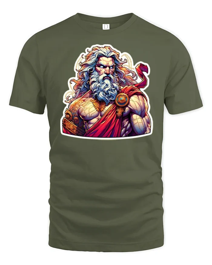 Mythic Zeus Warrior Graphic God Tee - military green t-shirt on white background