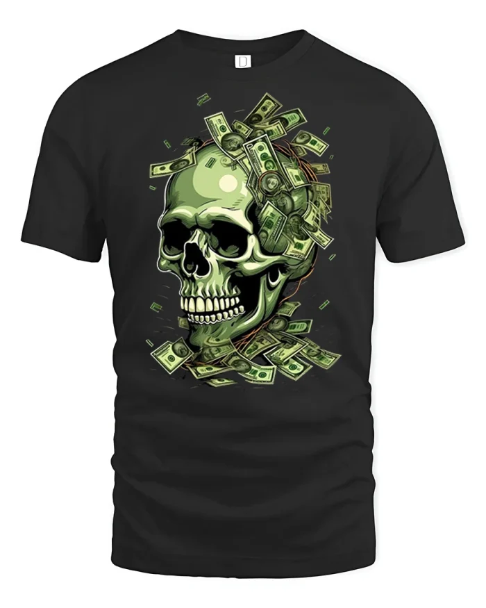 Money Skull Graphic Tee - black t-shirt on white background