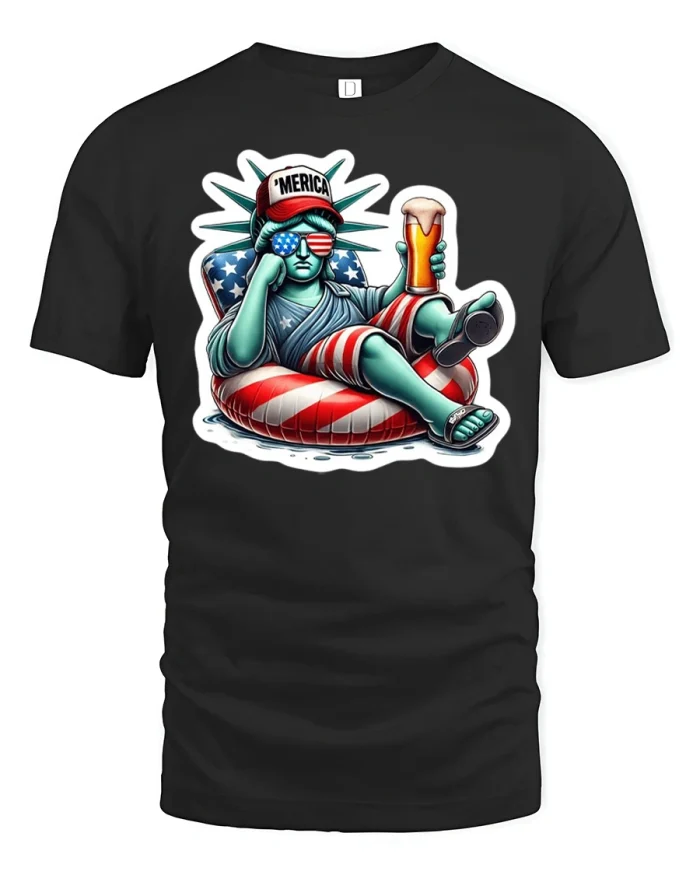 Funny Statue of Liberty Beer T-Shirt - black t-shirt on white background