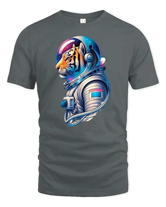 Tiger Astronaut Space Adventure Tee - gray t-shirt on white background