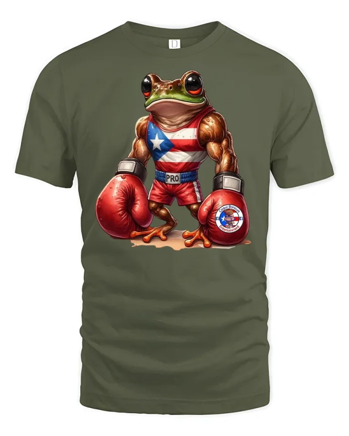 Boxing Frog Champion Puerto Rico T-Shirt - military green t-shirt on white background