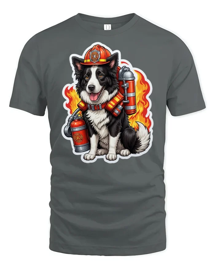 Firefighter Dog Graphic Tee - gray t-shirt on white background