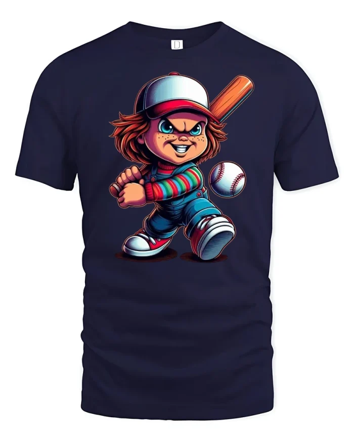 Cool Bat Swinging Shirt - navy t-shirt on white background