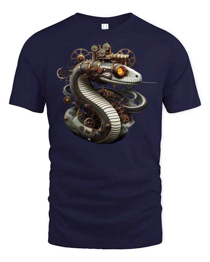 Steampunk Snake Mechanical Gears T-Shirt - navy t-shirt on white background