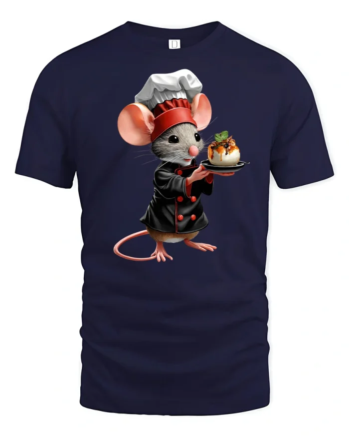 Funny Chef Mouse Cooking Dessert T-Shirt - navy t-shirt on white background