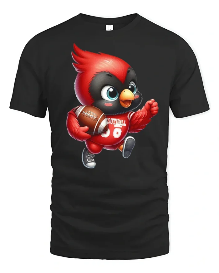 Cute Cardinal Football Mascot Tee - black t-shirt on white background