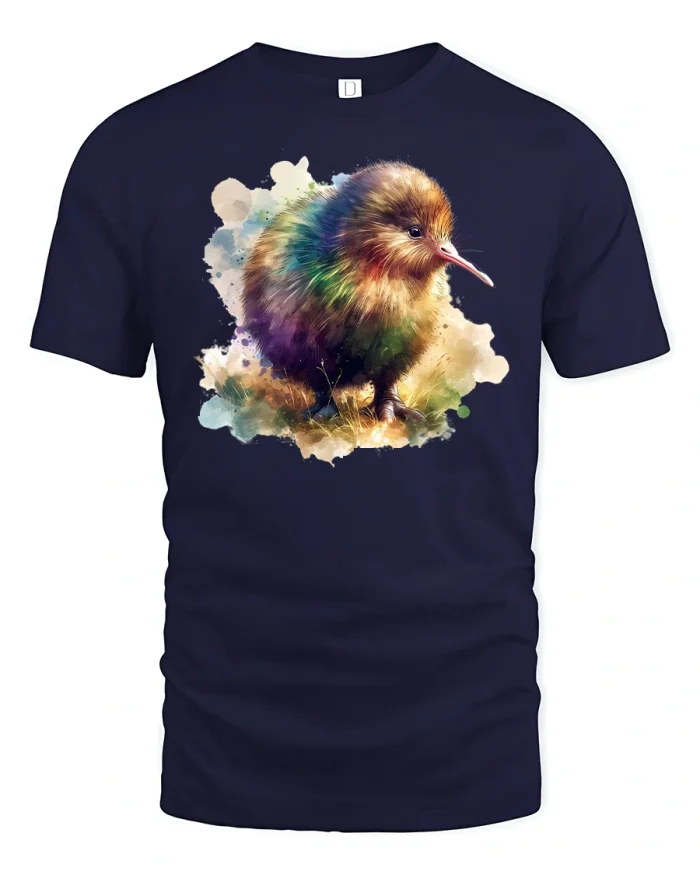 Watercolor Kiwi Bird Nature Lover T-Shirt - navy t-shirt on white background