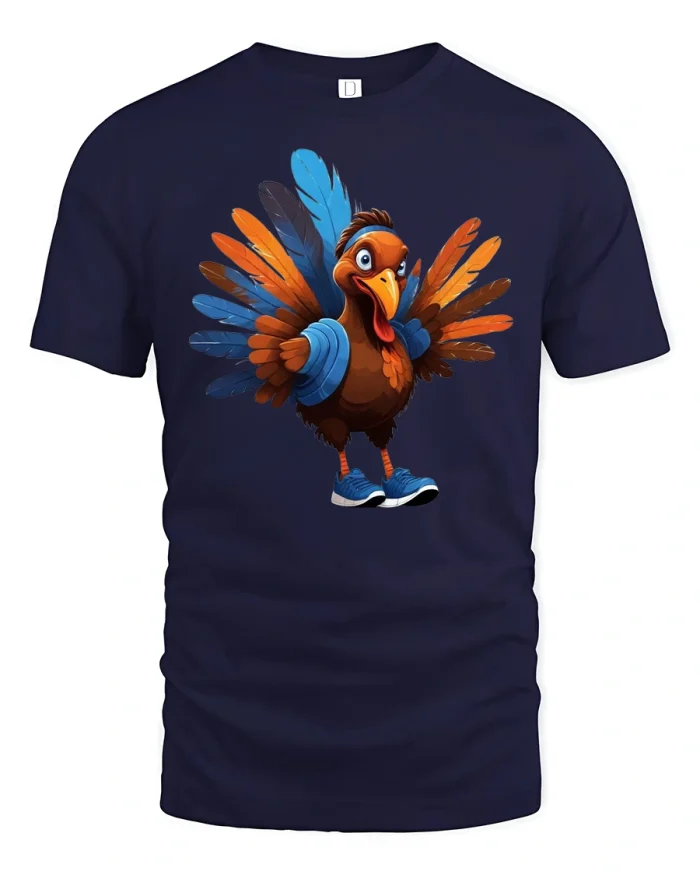 Funny Turkey Cartoon Tee - navy t-shirt on white background