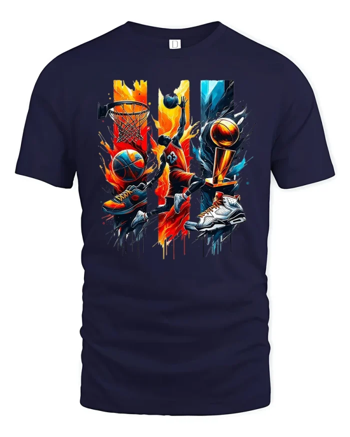 Basketball Champion Slam Dunk T-Shirt - navy t-shirt on white background