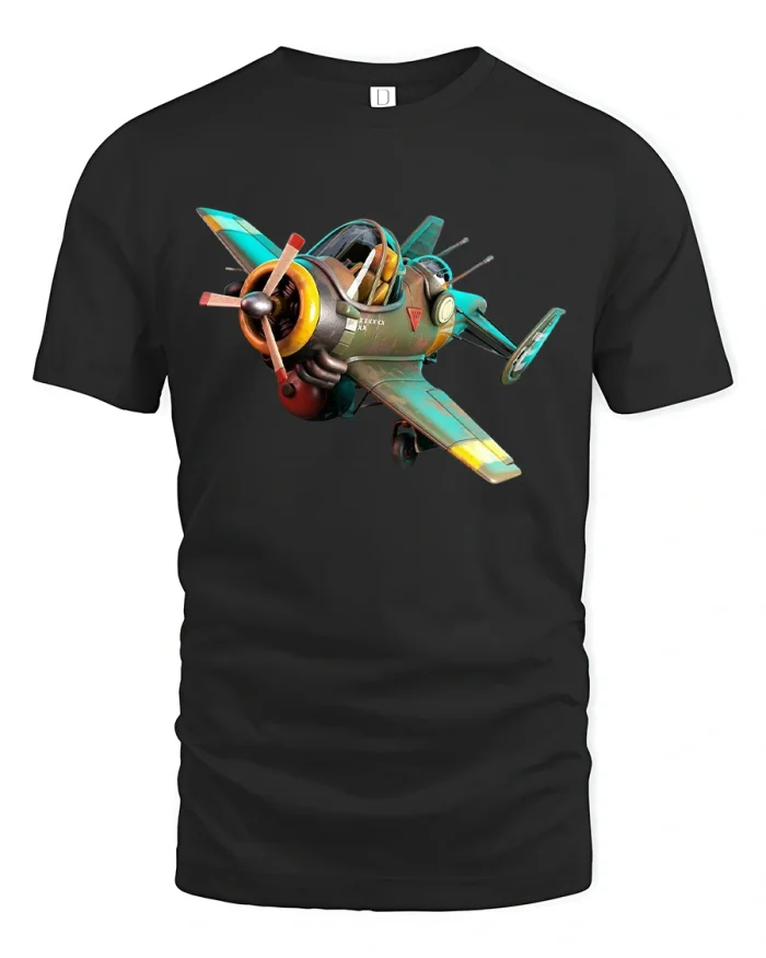 Retro Fighter Jet Cartoon T-Shirt - black t-shirt on white background