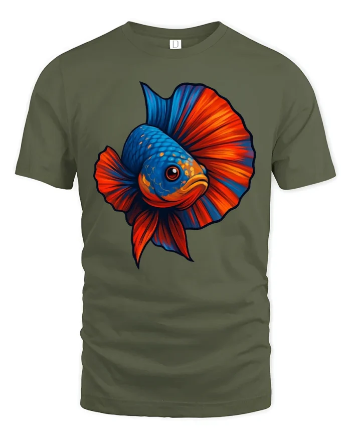 Colorful Betta Fish Graphic T-Shirt - military green t-shirt on white background