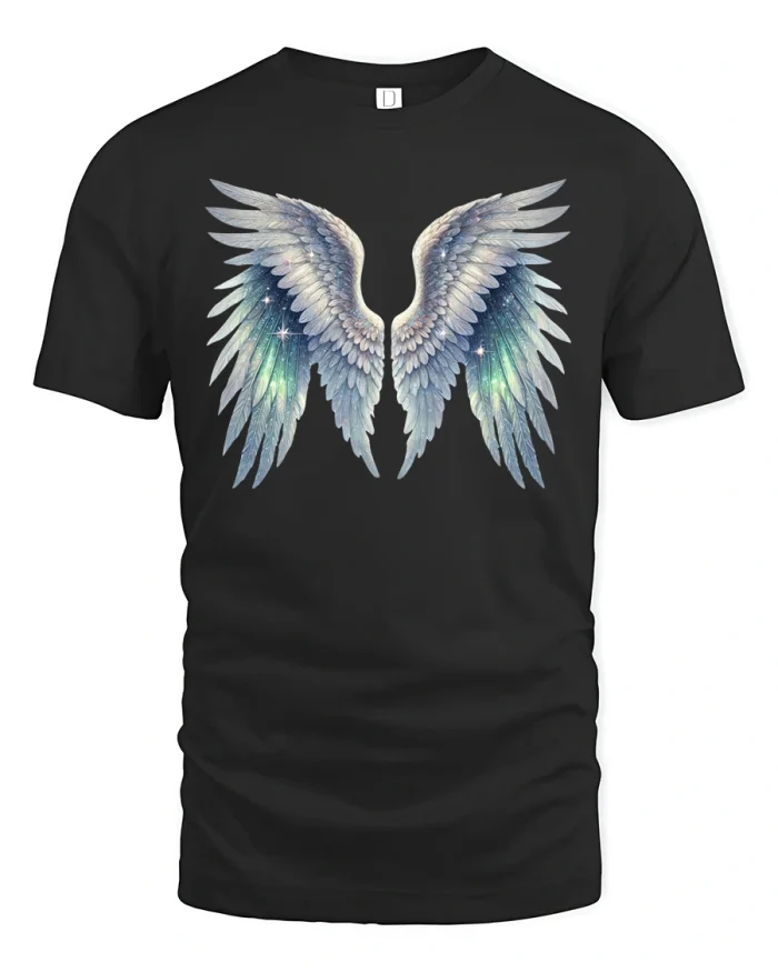 Celestial Angel Wings Galaxy Style T-Shirt - black t-shirt on white background