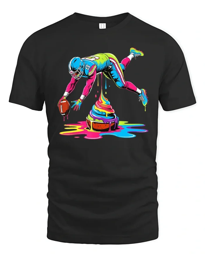 Funny Football Touchdown Cupcake Tee - black t-shirt on white background