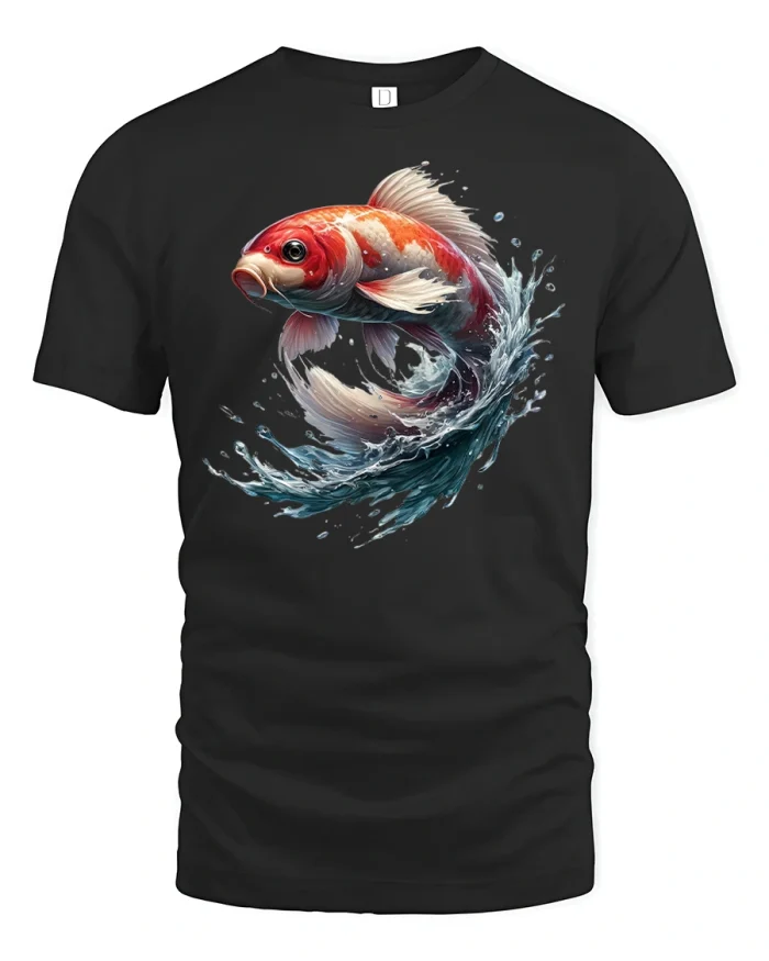 Koi Fish Splash Art Japanese Style T-Shirt - black t-shirt on white background