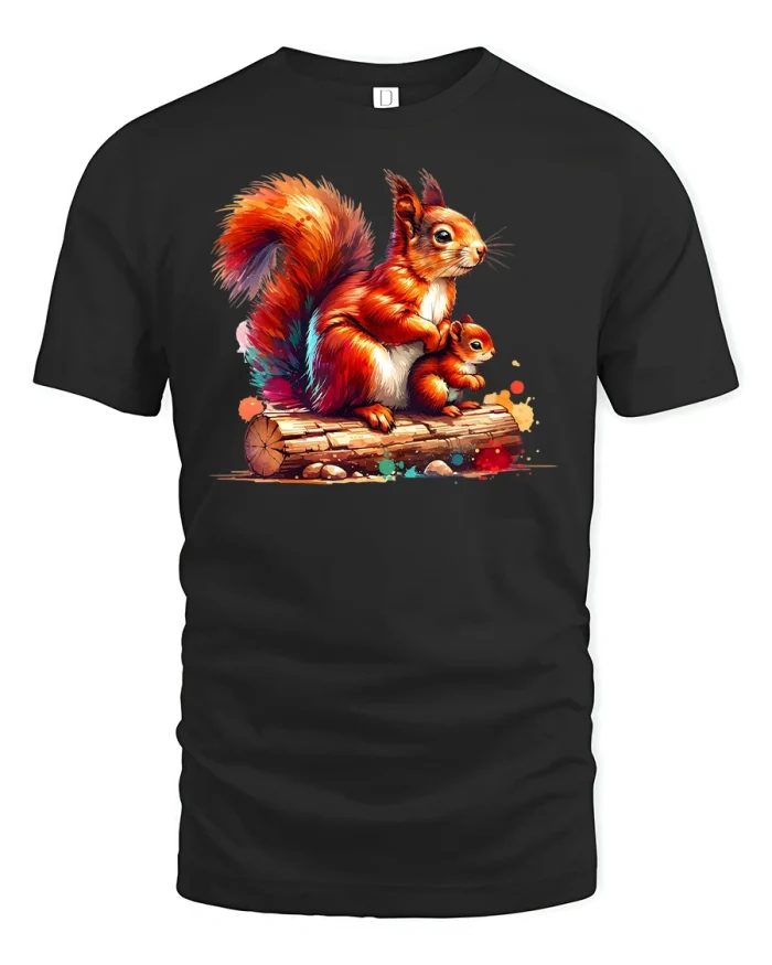 Colorful Squirrel Family Cute Wildlife T-Shirt - black t-shirt on white background